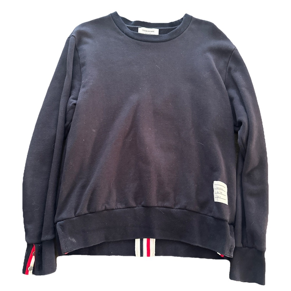 Thom Browne Crewneck Sweater 3 Bar Stripe 100% Cotton Navy Blue Size 3 Large